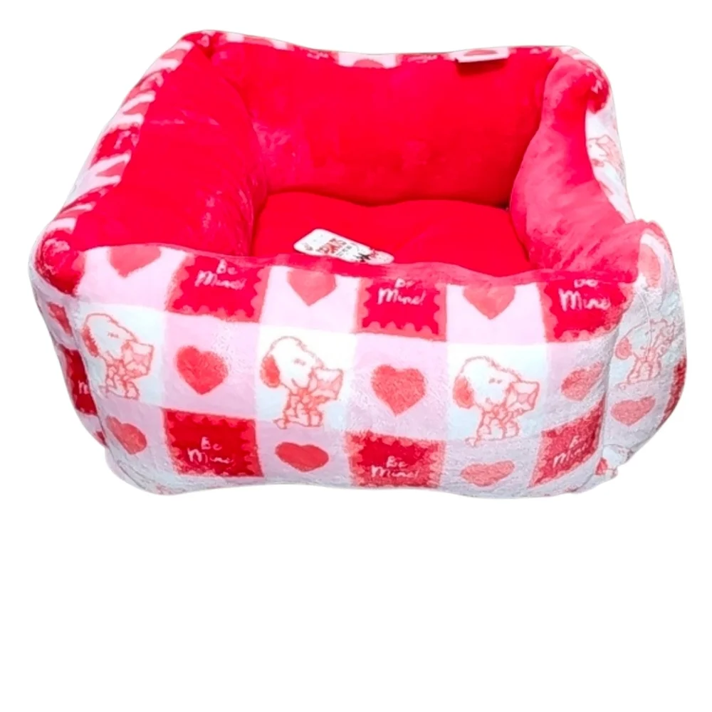 Peanuts Charlie Brown Snoopy Valentine's Day Cat Dog Pet Bed Red & Pink New
